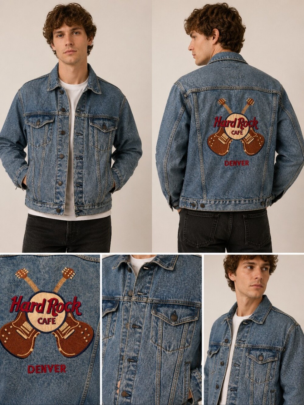 Vintage Hard Rock Cafe Denver Embroidered Denim Jacket - Guitars, Size M